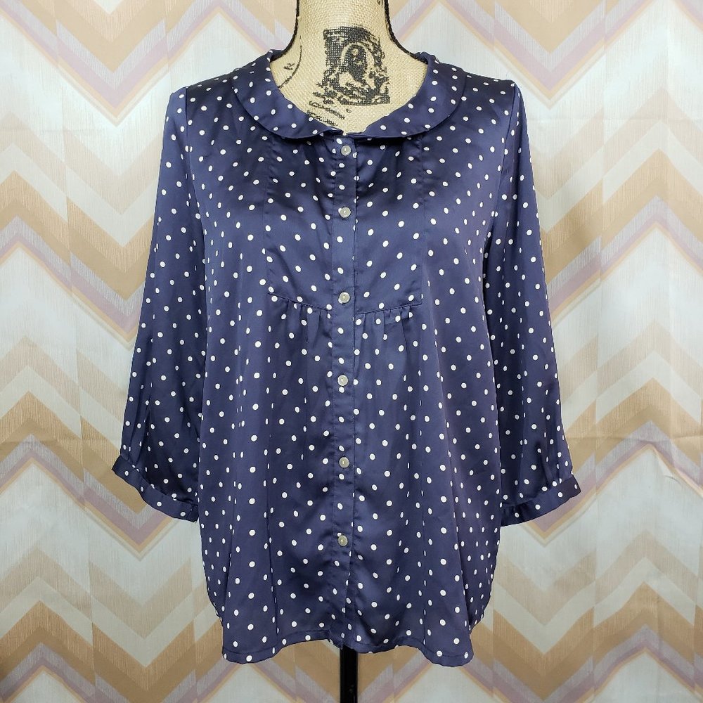 Blue with polka dot print Peter Pan collar blouse
